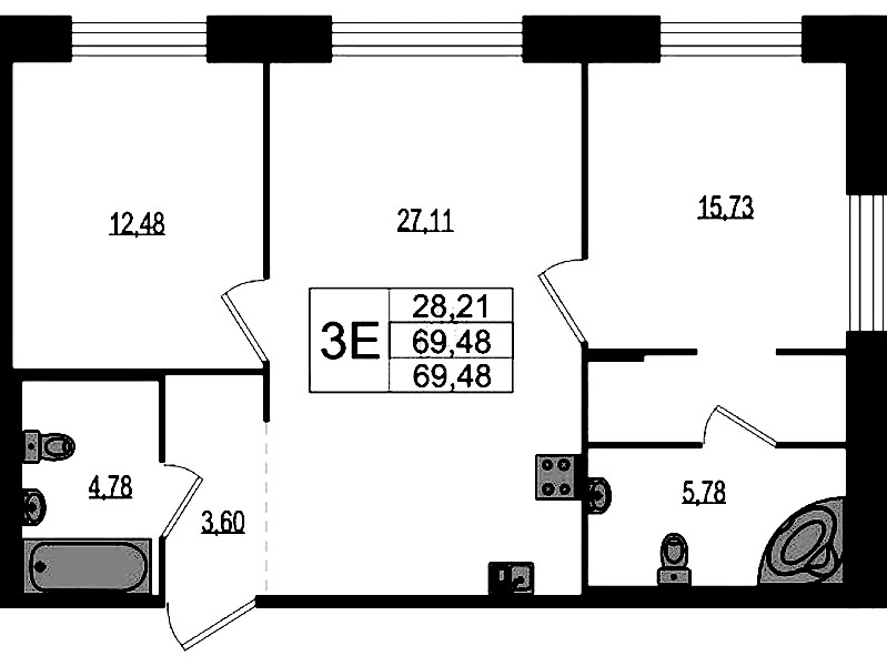 2-комнатная квартира 69.48 м², 1/4 эт., ЖК «Ranta Residence»